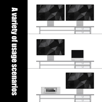 FENSULN Dual‑Tier Monitor Stand Riser with Drawers, Desktop Organizer Shelf Storage for Computer Screen 2 Monitors, Supports for PC Computer Monitor, Printer, Heavy TV Riser Brown and Black