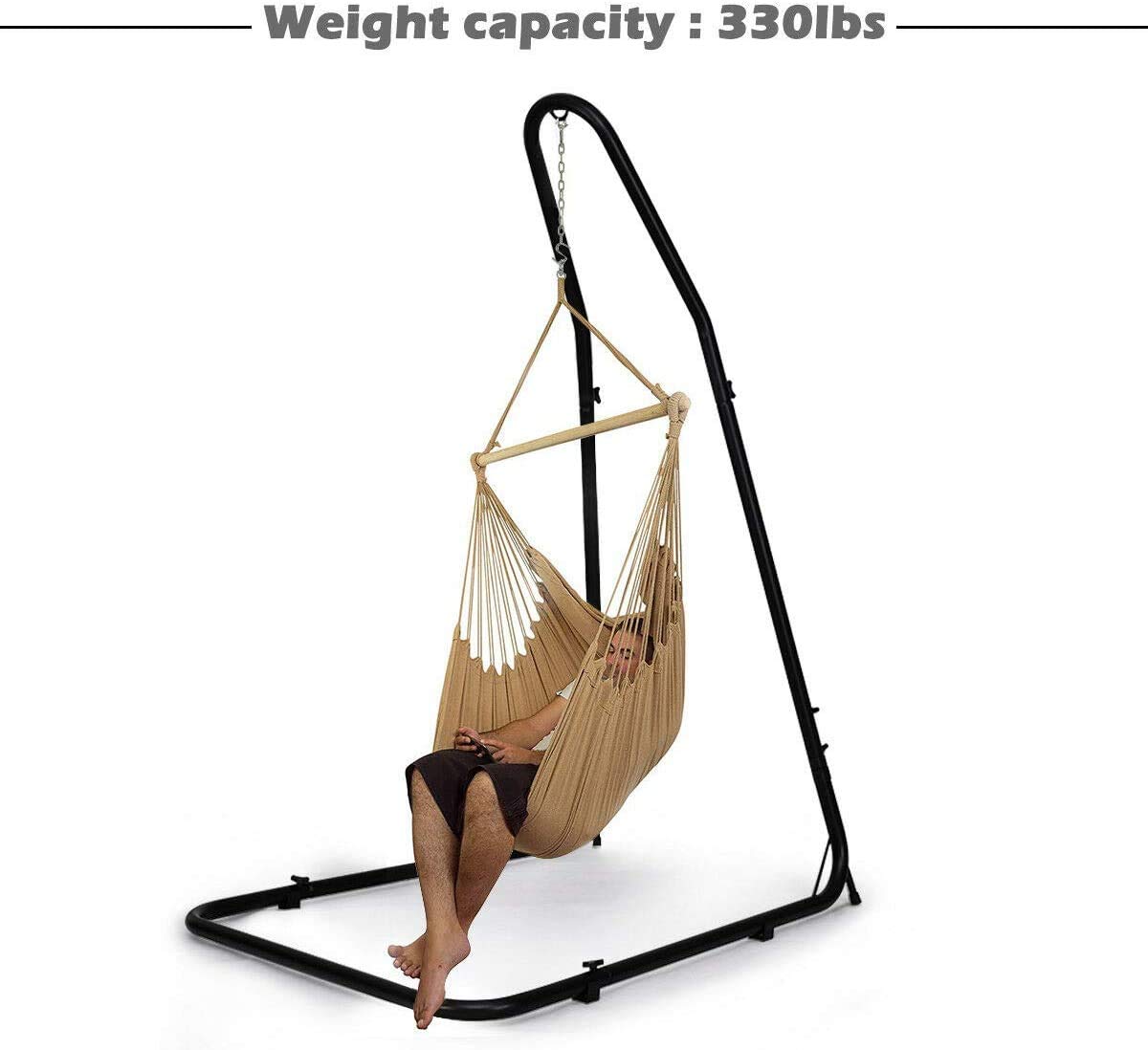 FANTASK Adjustable Hammock Stand, Outdoor Height Adjustable Solid Steel Heavy Duty Stand, Outdoor & Indoor Arc Hanging Hammock Stand for Hammock Air Porch Swing Chair, 75" to 94.5"