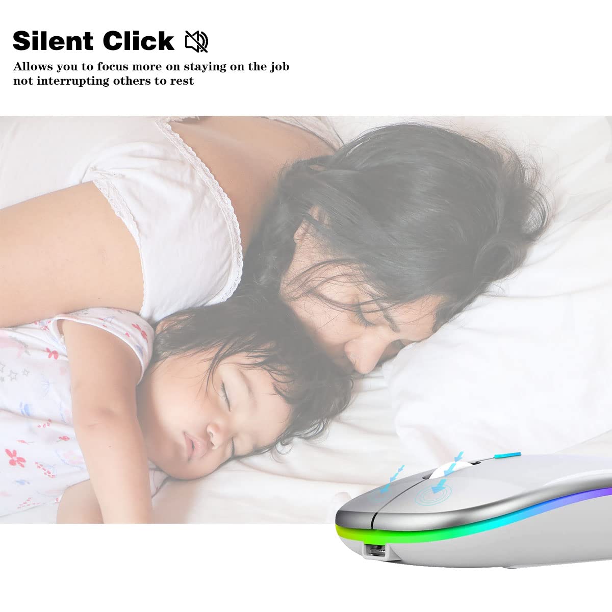 Wireless Bluetooth Mouse Rechargeable Laptop Mice with LED Lights Silent Slim Use(BT5.2 and 2.4G Portable USB Receiver)Dual Mode Computer Mouse for Laptop/iPad/Tablet/Apple/Computer/Mac(Black)