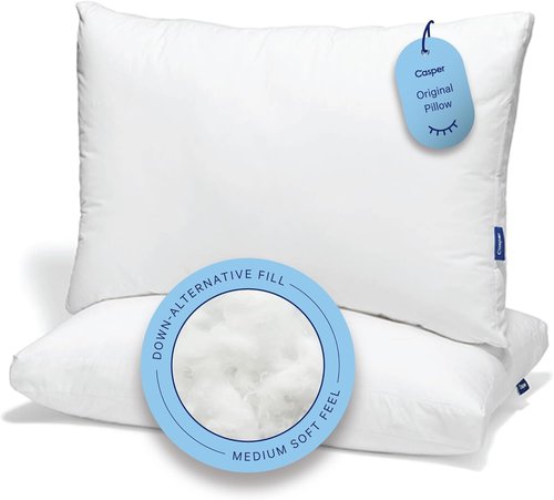 Casper Sleep Original Pillow 2-Pack - Medium Soft Feel, Down-Alternative Fill | Standard Size for Neck Pain Relief