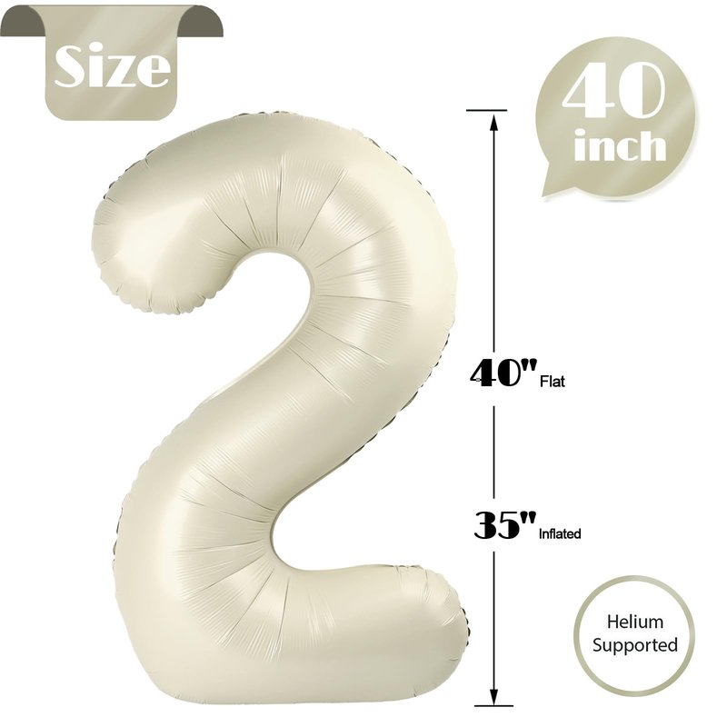 Cream 2 Balloon, Cream Number Balloons 40 Inch, 2nd Number Birthday Decorations, Second Two Birthday Party Supplies, Number 2 Balloon