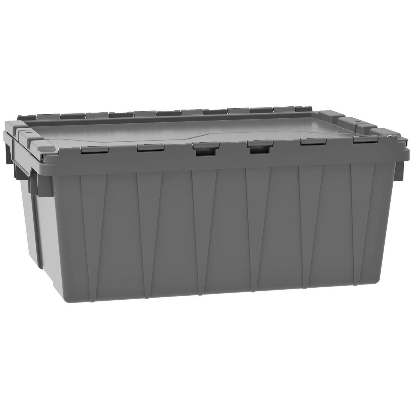 Akro-Mils 39085 Industrial Plastic Storage Tote with Hinged Attached Lid, (21-Inch L by 15-Inch W by 9-Inch H), Gray, (6-Pack)