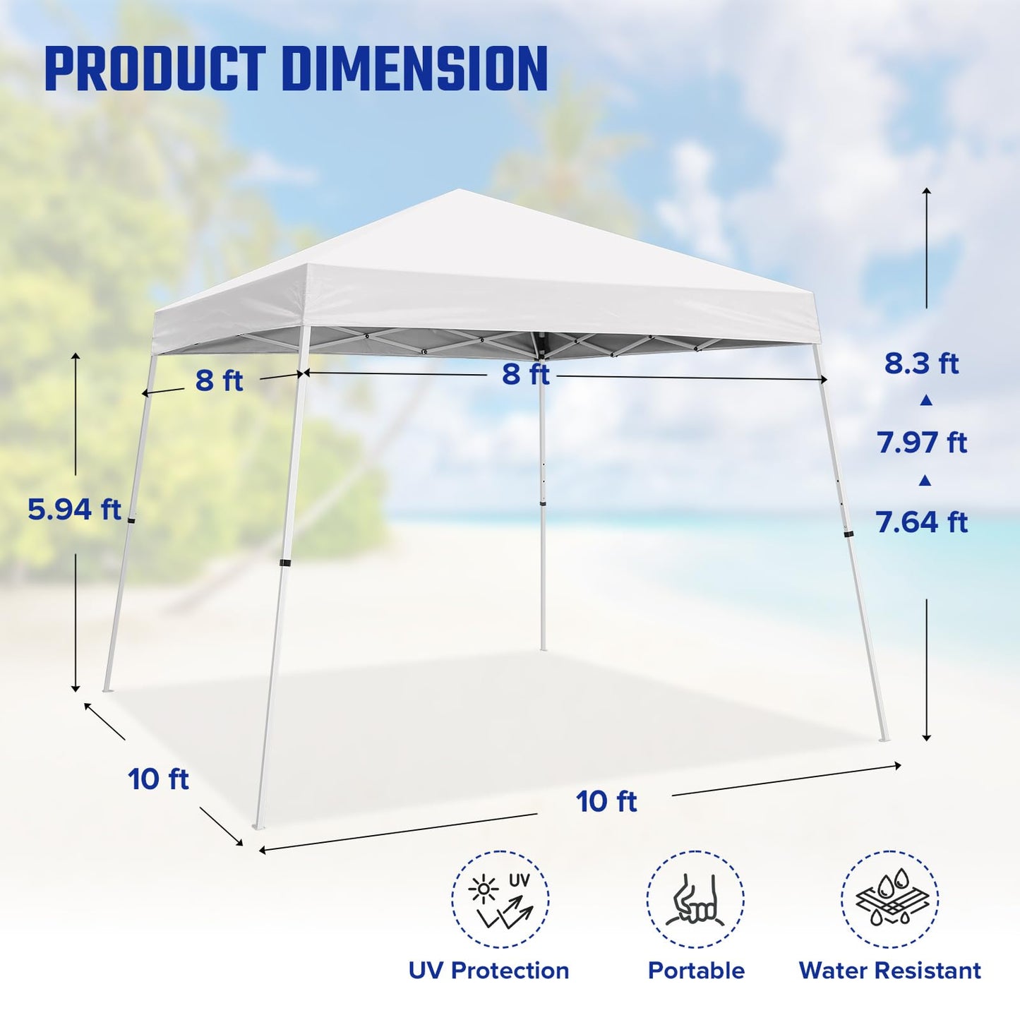 INTER HUT 10x10 Pop Up Canopy Tent with Carry Bag, Slant Leg Instant Shade Shelter for Outdoor Events, Camping, Sports, Parties, White