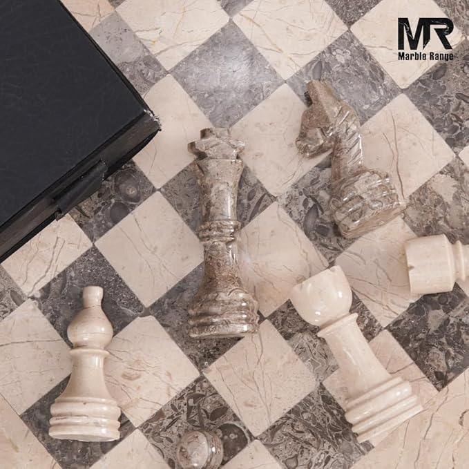 Marble Chess Set for Adults 15 Handmade Verona &amp Oceanic Board Game with 32 Chess Pieces 2 Extra Queens &amp Storage Box Luxury Travel Game – Elegant Home Décor