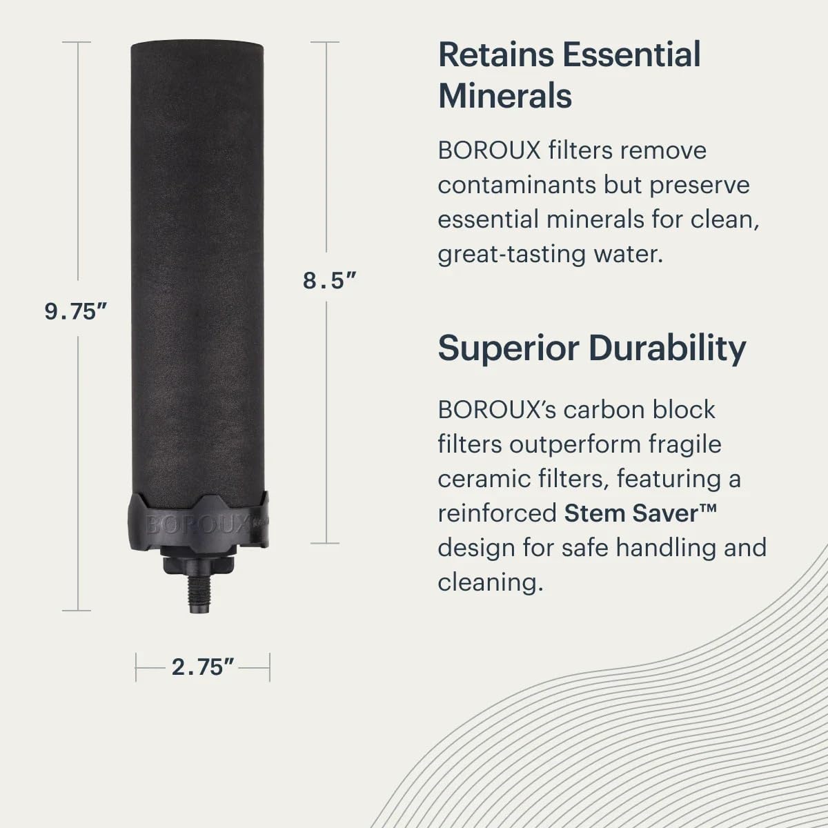 Boroux Foundation Black Replacement Water Filter - Replacement For Berkey BB9-2 and Gravity-Fed Water Filter Systems