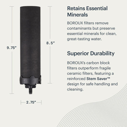 Boroux Foundation Black Replacement Water Filter - Replacement For Berkey BB9-2 and Gravity-Fed Water Filter Systems