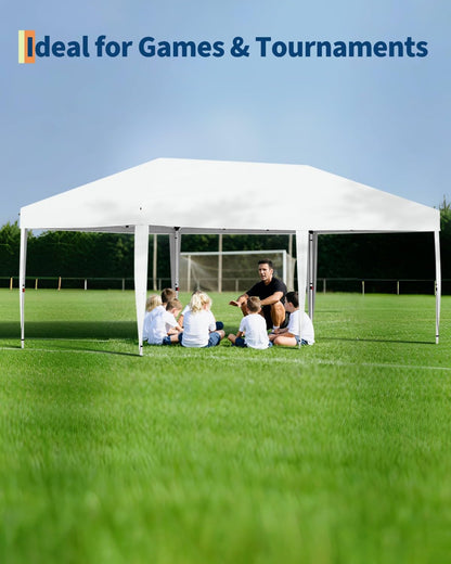 GarveeLife 10x20 Pop Up Canopy with 6 Sidewalls, Beach Ten with One Push Setup, Heavy Duty Outdoor Instant Canopy Tent with Portable Roller Bag, Silver Coated Top, 3 Adjustable Height, Sandbags,White
