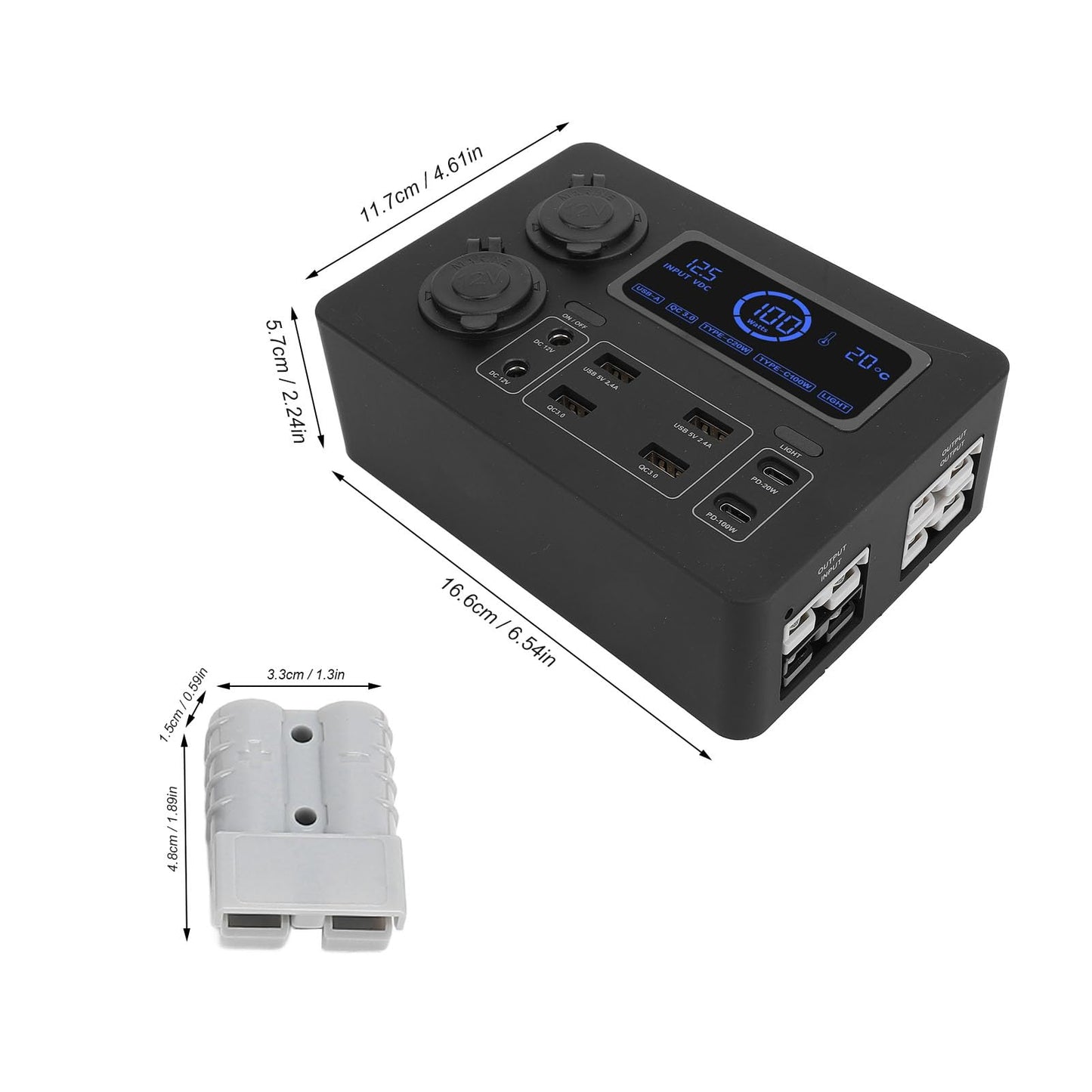 DC12V Mini Power Box, All in one Solution USB Charger with 4 Anderson Ports, 6 USB Ports and 2x12V Sockets Portable Power Distribution for Camper Van Motorhome