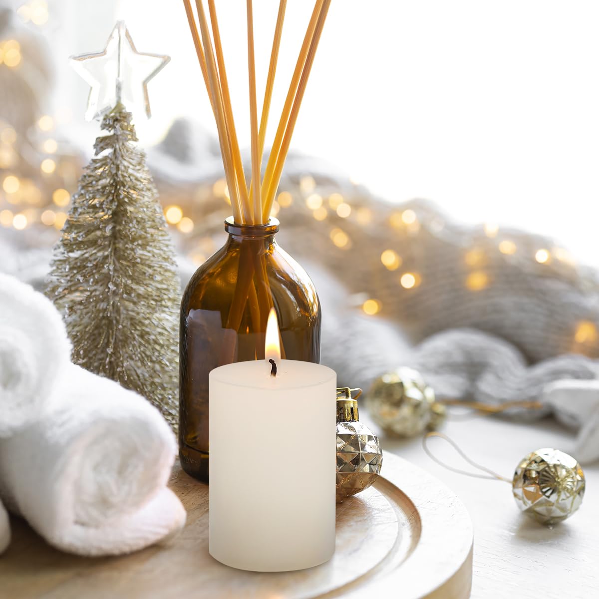 2.75“ x 4” Hand Poured Unscented Candles, Dripless Pillar Candles Set of 6, Long Burning, Burn Time Approx. 40 Hours, Rustic, Weddings, Dinner Parties, Christmas, and Home Décor （Ivory）