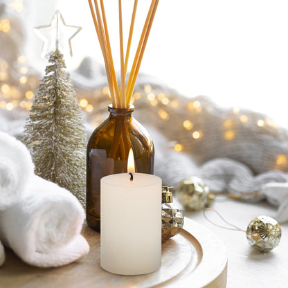 2.75“ x 4” Hand Poured Unscented Candles, Dripless Pillar Candles Set of 6, Long Burning, Burn Time Approx. 40 Hours, Rustic, Weddings, Dinner Parties, Christmas, and Home Décor （Ivory）