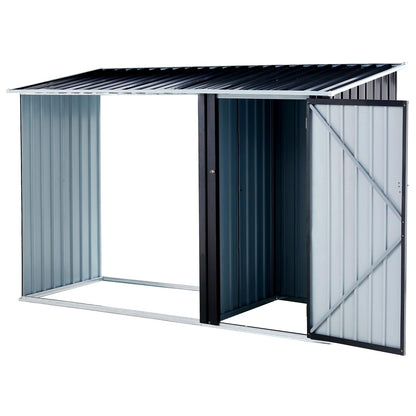 Ball & Cast 98" Firewood Storage Shed,2-in-1 Galvanized Steel Outdoor Shelter Rack with Log Holder,Anthracite Waterproof House Tool Cabinet w/Lockable Doors and Pitched Roof,for Bicycles,Dark Gray