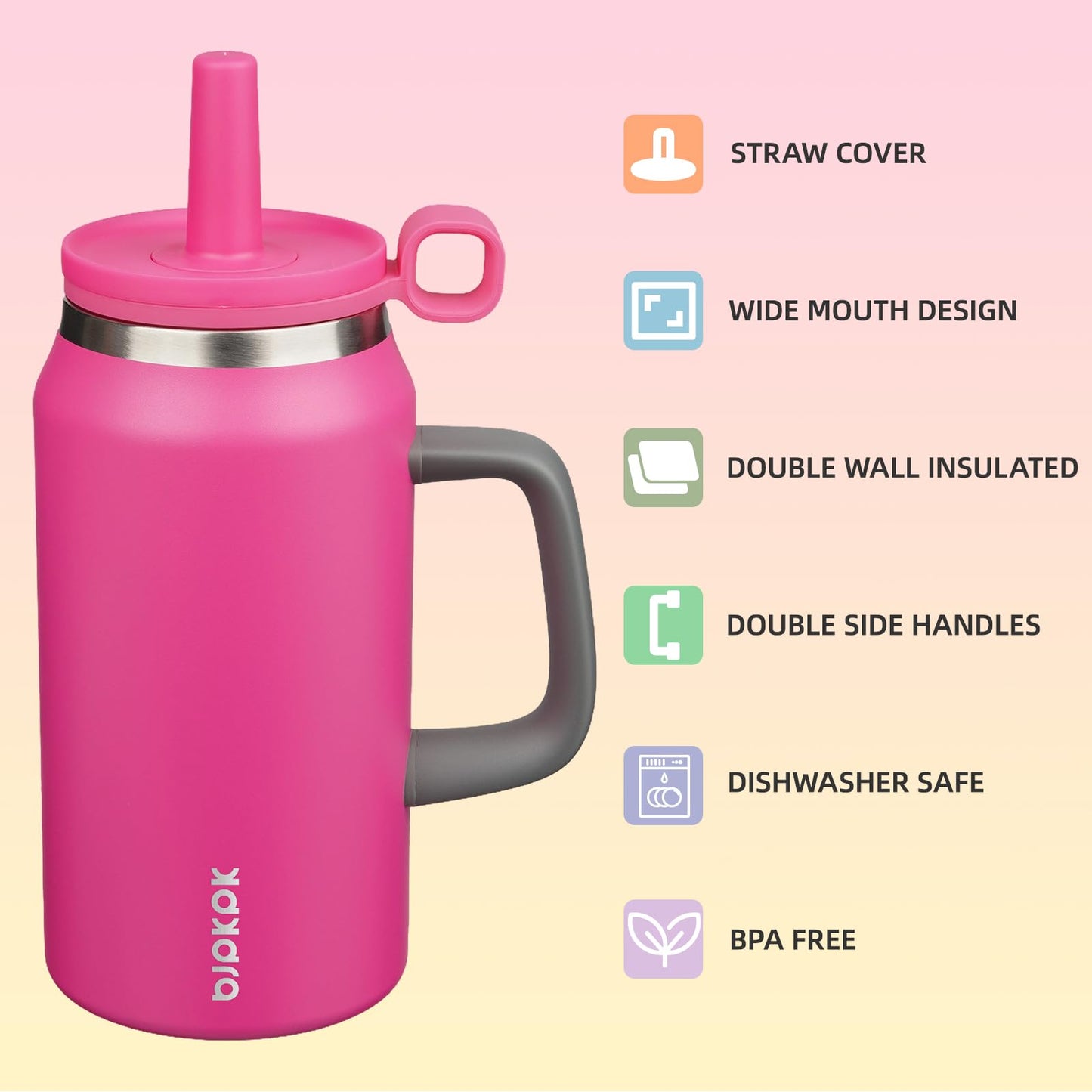BJPKPK 50oz Insulated Tumbler with Handle Stainless Steel Travel Coffee Mug with Lid Reusable Large Water Bottle with Straw,Barbie Pink