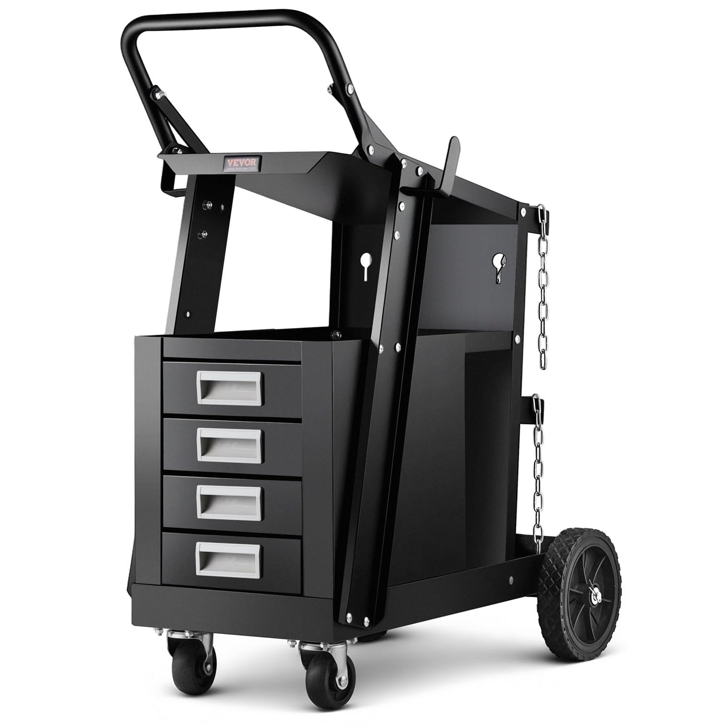 VEVOR Welding Cart, 2-Tier 4 Drawers Welder Cart with 265 LBS Weight Capacity, 360° Swivel Wheels, Tank Storage Safety Chains, Heavy Duty Rolling MIG Welder Cart for Mig Welder and Plasma Cutter