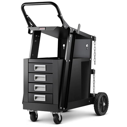 VEVOR Welding Cart, 2-Tier 4 Drawers Welder Cart with 265 LBS Weight Capacity, 360° Swivel Wheels, Tank Storage Safety Chains, Heavy Duty Rolling MIG Welder Cart for Mig Welder and Plasma Cutter