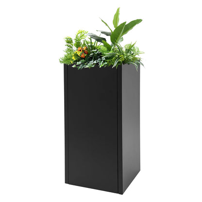 Kathring Tall Metal Planter Box 14” x 14” x 30”, Steel Planter Box with Removable Insert Shelf and Drainage Holes, Rectangular Large Flowerpot for Indoor,Outdoor,Front Porch, Black
