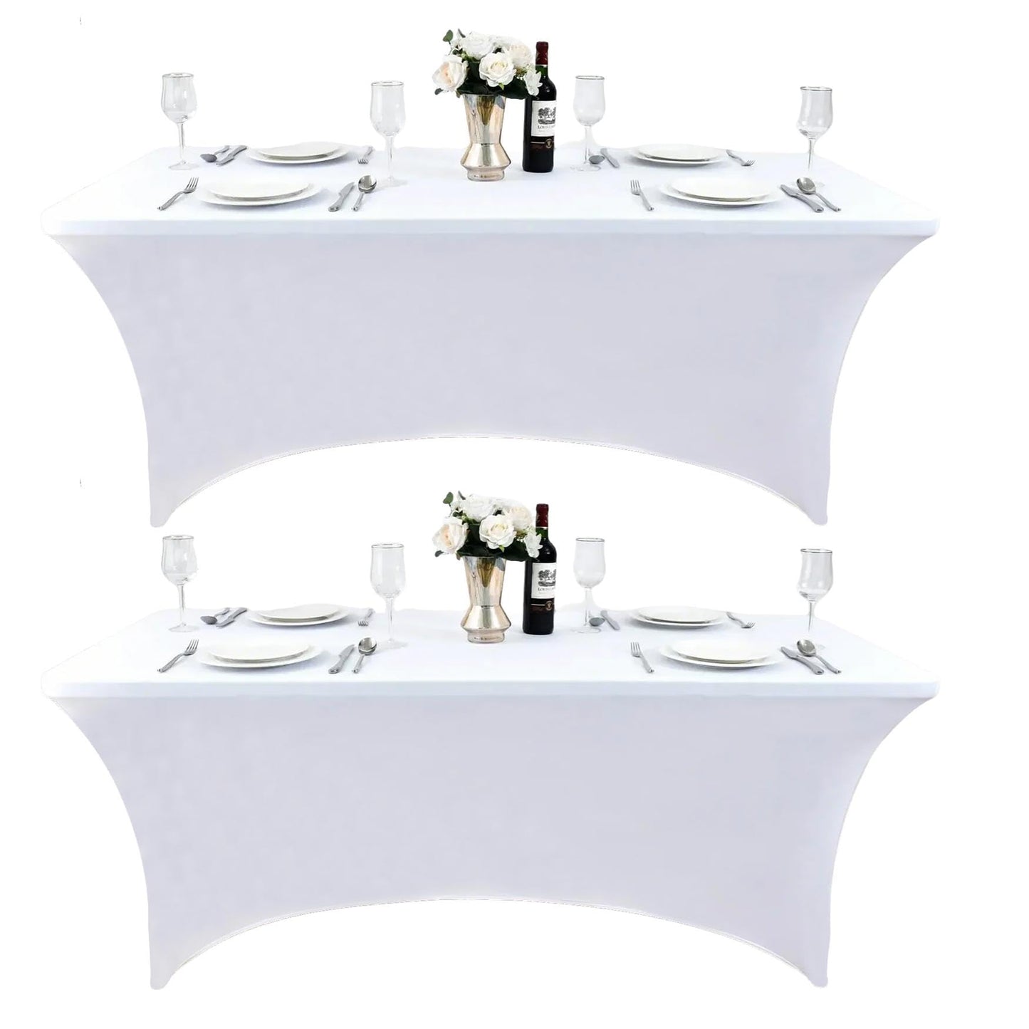 ZarzaaSik 10-Pack 6ft White Spandex Table Covers for Rectangle Standard Folding Tables - Wrinkle Resistant Stretch Tablecloths - Ultimate Fitted Table Protector for Parties, Banquet, Wedding