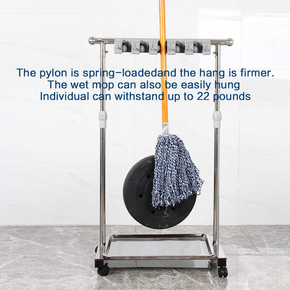 QTJH movable mop broom holder put wet mops floor standing cleaning tool rack stainless for schools, hospitals, factories, hotels, restaurant, etc.