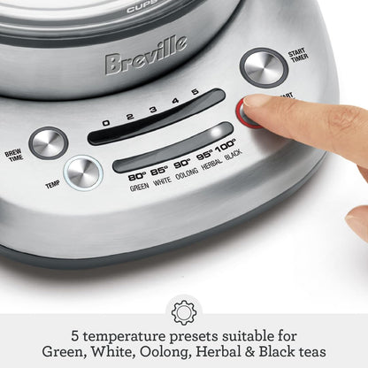 Breville BTM500CLR Tea Maker Compact Infuser and Water Kettle, 4 Cup, Brushed Stainless Steel and Glass