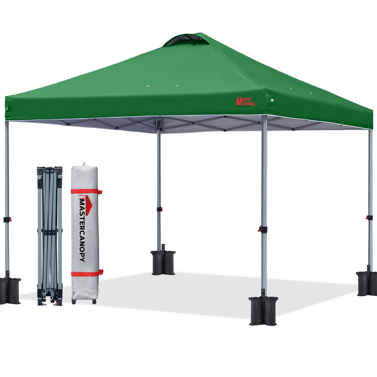 MASTERCANOPY 8x8 Pop Up Canopy Tent, 1 Person Setup Instant Shelter,Outdoor Portable Beach Canopy with Roller Bag, 4 Sandbags, 4 Ropes, 8 Stakes (8x8, Forest Green)