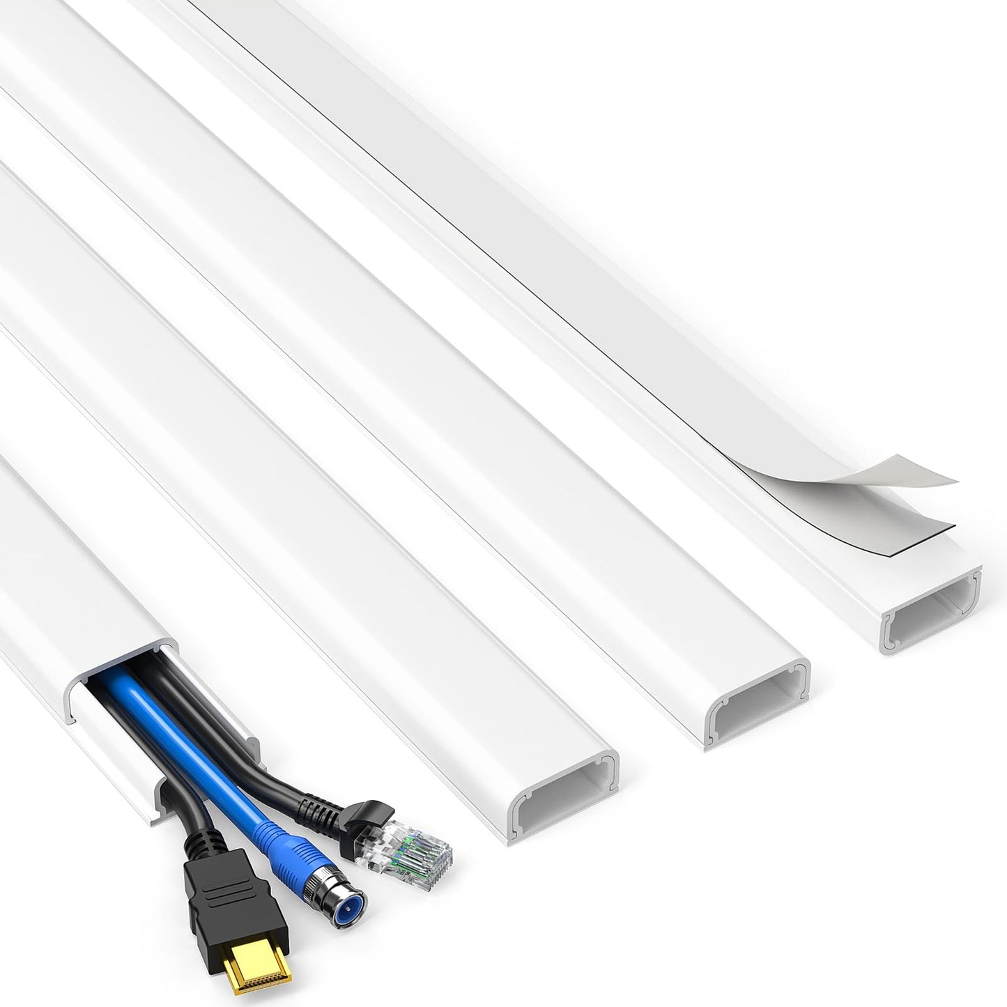 Delamu TV Cord Hider, 62.8in Cable Hider, Cord Covers for Wires on Wall, Wire Covers for 2-3 Cords, Wire Hiders for TV on Wall, Easier Setup Cable Cover Management, 4X L15.7 W0.94 H0.47in, White