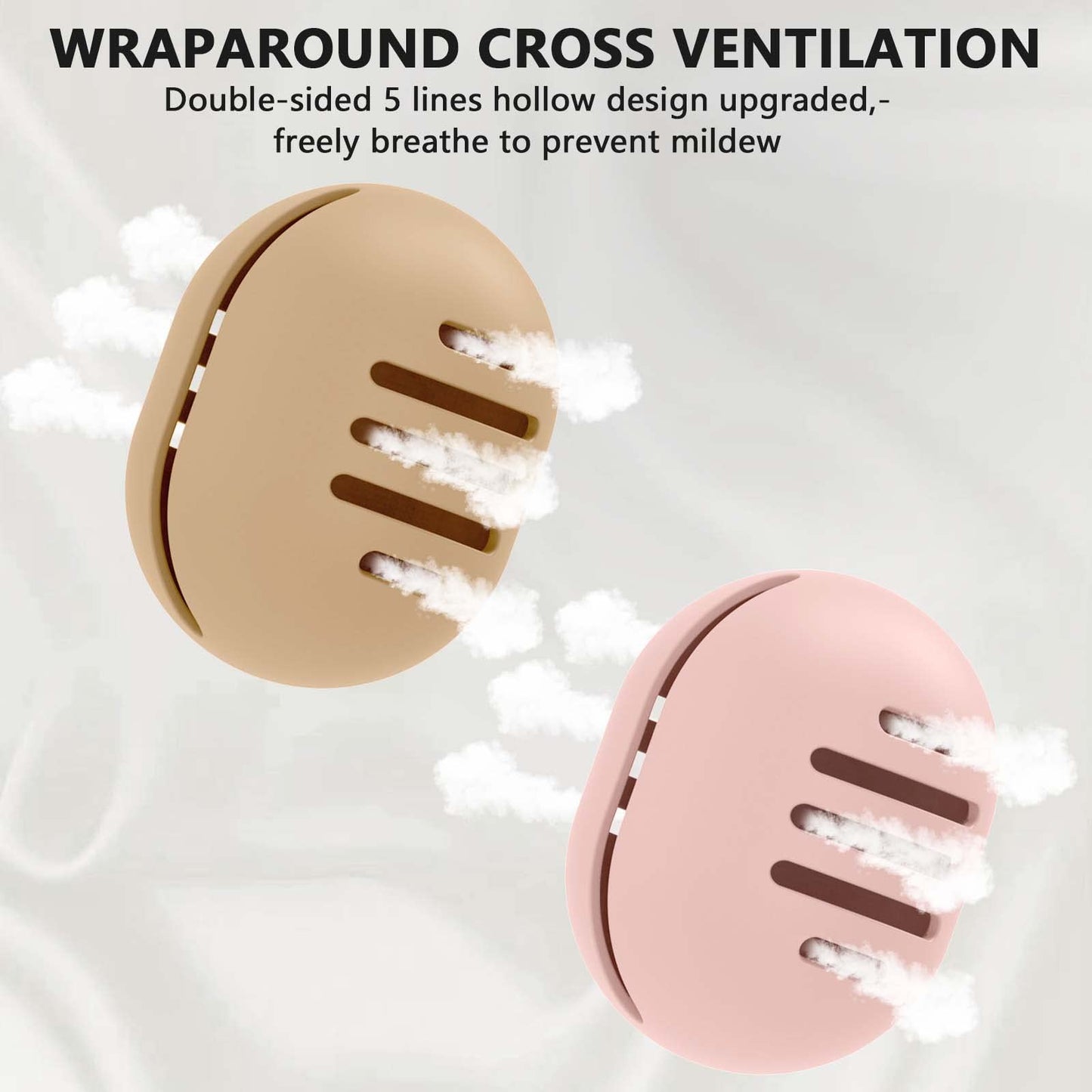 2 Pcs Makeup Sponge Holder,Double-Sided Breathable Silicone Beauty Blender Holder for Travel or Daily,Shatterproof Make-up Travel Case Quick Drying Easy to Carry,Grey+Pink