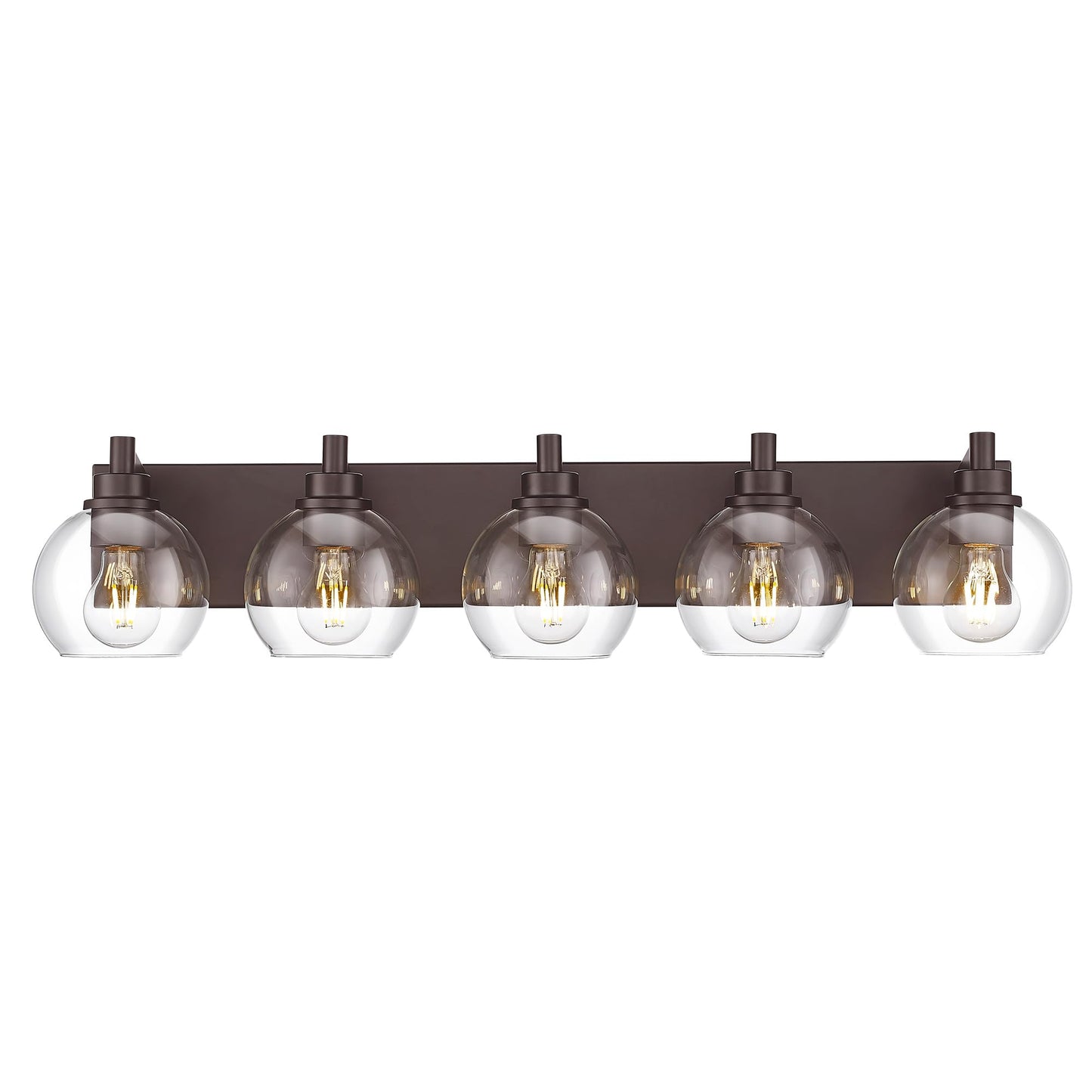 METWET 5-Light Bathroom Vanity Light Fixtures, Oil-Rubbed Bronze, Globe Clear Glass Shade, Model VL195-ORB-5, 32 Inch Modern Sconces