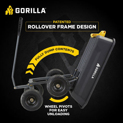 Gorilla Carts Heavy-Duty Dump Cart, Patented Quick-Release Dumping, Steel Frame, 600 lb Capacity, No-Flat 10-Inch Tires, Utility Wagon for Garden, Yard, Beach