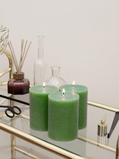 CANDWAX 3x4 inch Grass Green Pillar Candles Set of 3 - Unscented Dripless Rustic Grass Green Candles for Weddings, Centerpieces, Home Décor, Party Decorations