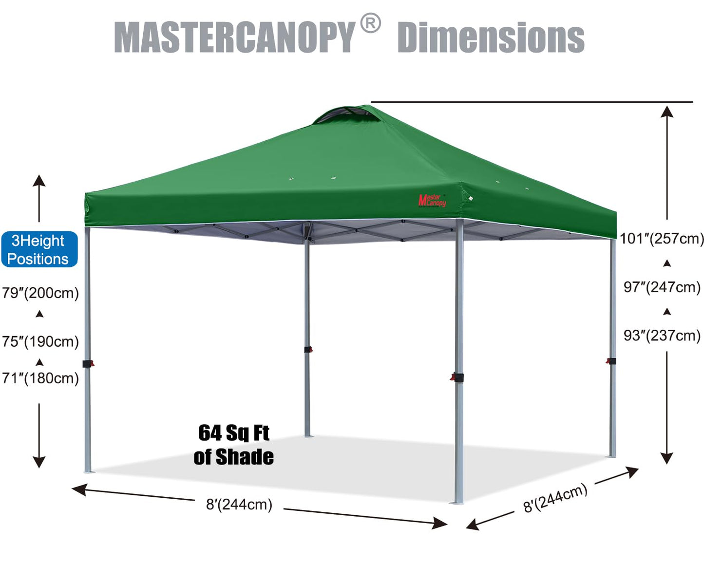 MASTERCANOPY 8x8 Pop Up Canopy Tent, 1 Person Setup Instant Shelter,Outdoor Portable Beach Canopy with Roller Bag, 4 Sandbags, 4 Ropes, 8 Stakes (8x8, Forest Green)
