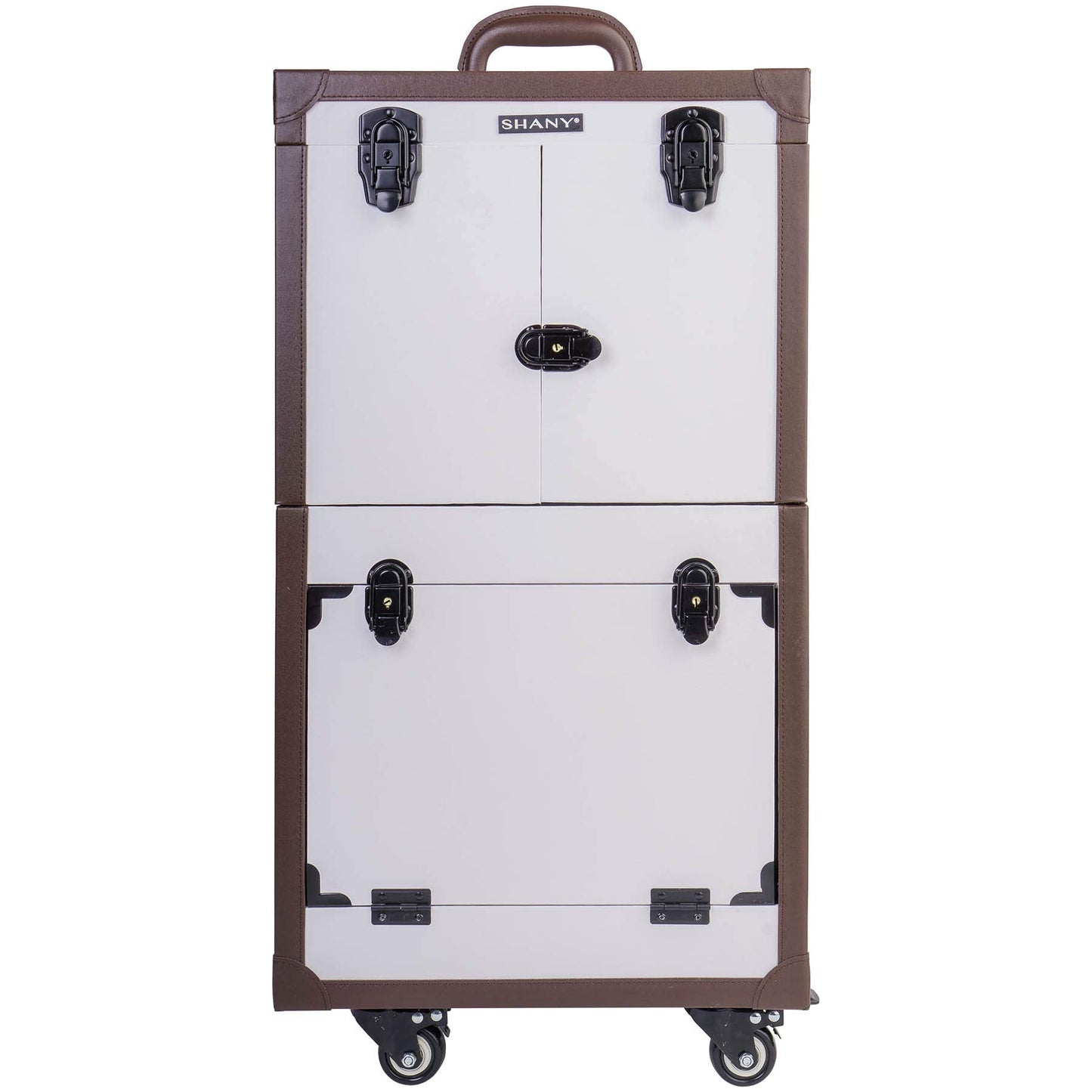 SHANY REBEL Series – Pro Makeup Artists Multifunction Cosmetics Trolley Train Case – Large - White Collar