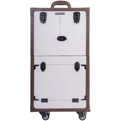 SHANY REBEL Series – Pro Makeup Artists Multifunction Cosmetics Trolley Train Case – Large - White Collar
