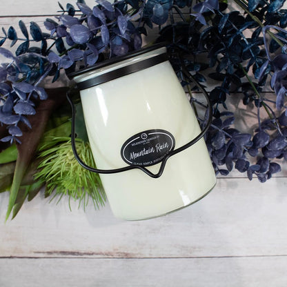 Milkhouse Candle Company Mountain Rain Soy Candle - Peppered Pine & Herbs | Harvest Apple & Cedar | Amber Musk Scented - 22 oz Butter Jar with Lid, 120+ Hour Burn Time, Made in the USA