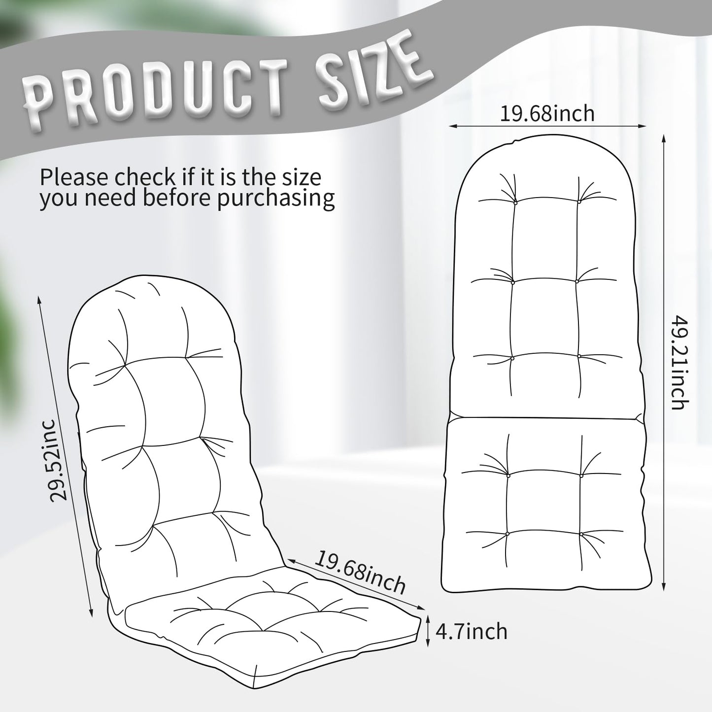 Cethytirko 4 Pack Adirondack Chair Cushion, Waterproof Rocking Chair Cushion - Fade Resistant Patio Furniture Cushions, Thickened Patio Chair Pad for Outdoor and Indoor, 49x20x5 Inch