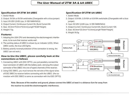 ZTW UBEC 10A Peak Continuous 6A 6.0V 5.5V 5.0V Adjustable for The Rc Airplane Helicopter and OPTO ESC