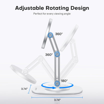 OMOTON 360°Rotating Magnetic Phone Stand for Desk, Adjustable Foldable Aluminum for MagSafe Cell Phone Stand Holder with Non-Slip Base, for iPhone 17/16/15/14 Pro Max Air/MagSafe Case- Black