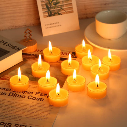 LJQizn 24pcs Natural Beeswax Tealight Candles Handmade Decorative Unscented Pure Beeswax Tea Lights（ Perfect for Birthday Party ,Wedding, Spa, Home Decor)