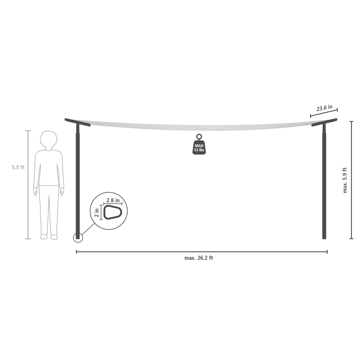 Brabantia Hangout Clothesline with Aluminium Poles 164ft/50m (Black), Washing Line for Outdoor Use, Clothing Line for Airing Laundry