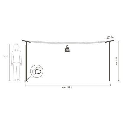 Brabantia Hangout Clothesline with Aluminium Poles 164ft/50m (Black), Washing Line for Outdoor Use, Clothing Line for Airing Laundry