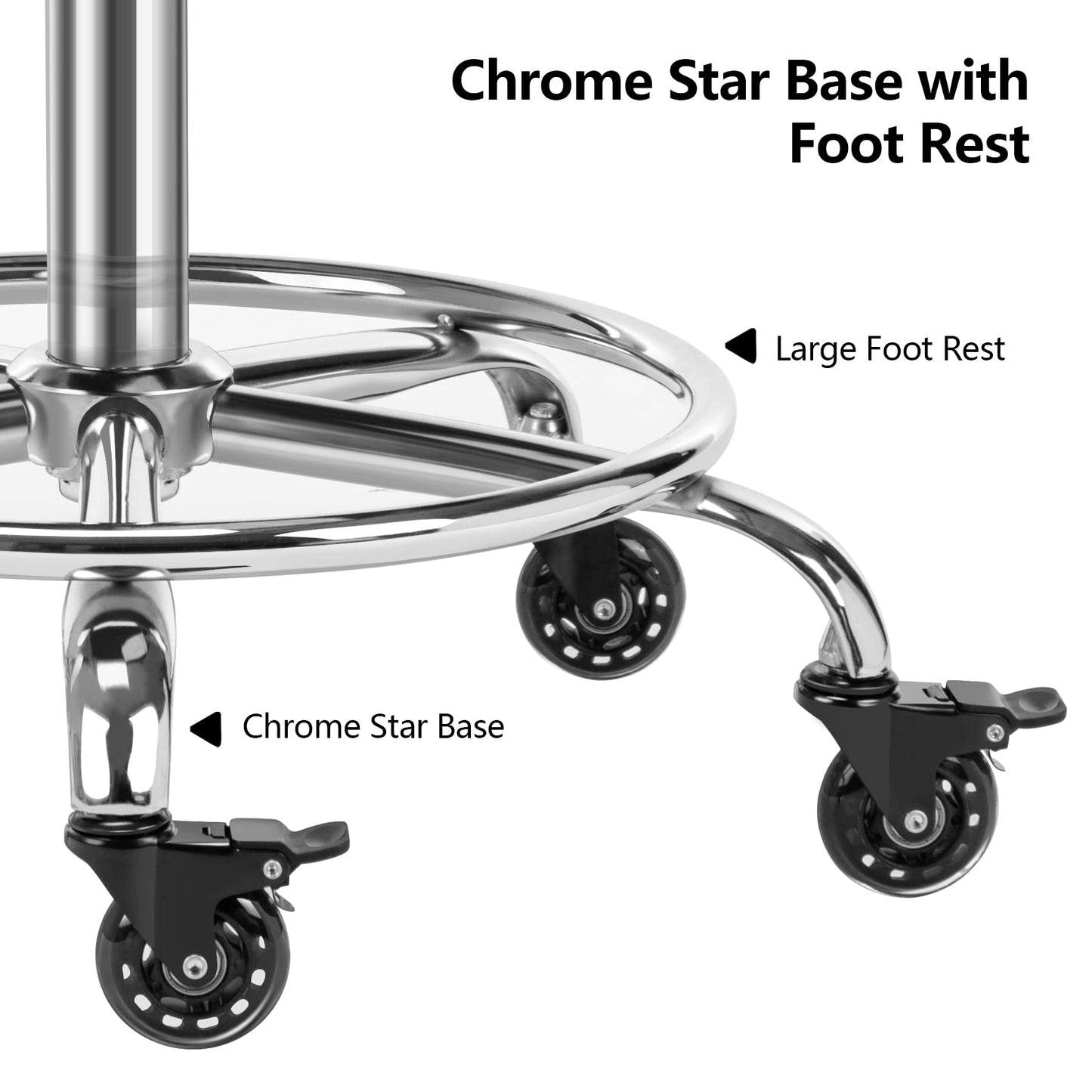 CoVibrant Lockable Rolling Stool with Noiseless Rubber Wheels & Footrest - Adjustable Swivel Stool Chair for Kitchen, Medical, Workshop, Salon, Tattoo, Office (Grey, 20"-27")