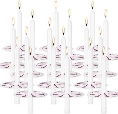 100pcs Church Chime Taper Candle for Altar Meditation Supplies Rituals,Religion,Shabbat,4 Inch Tall Unscented and Smokeless with Drip Protectors (White)