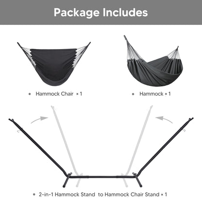 SUNCREAT 2-in-1 Hammocks Convertible Portable Double Hammock with Stand Included, Outdoor Hammock and Stand, Patented, Dark Grey