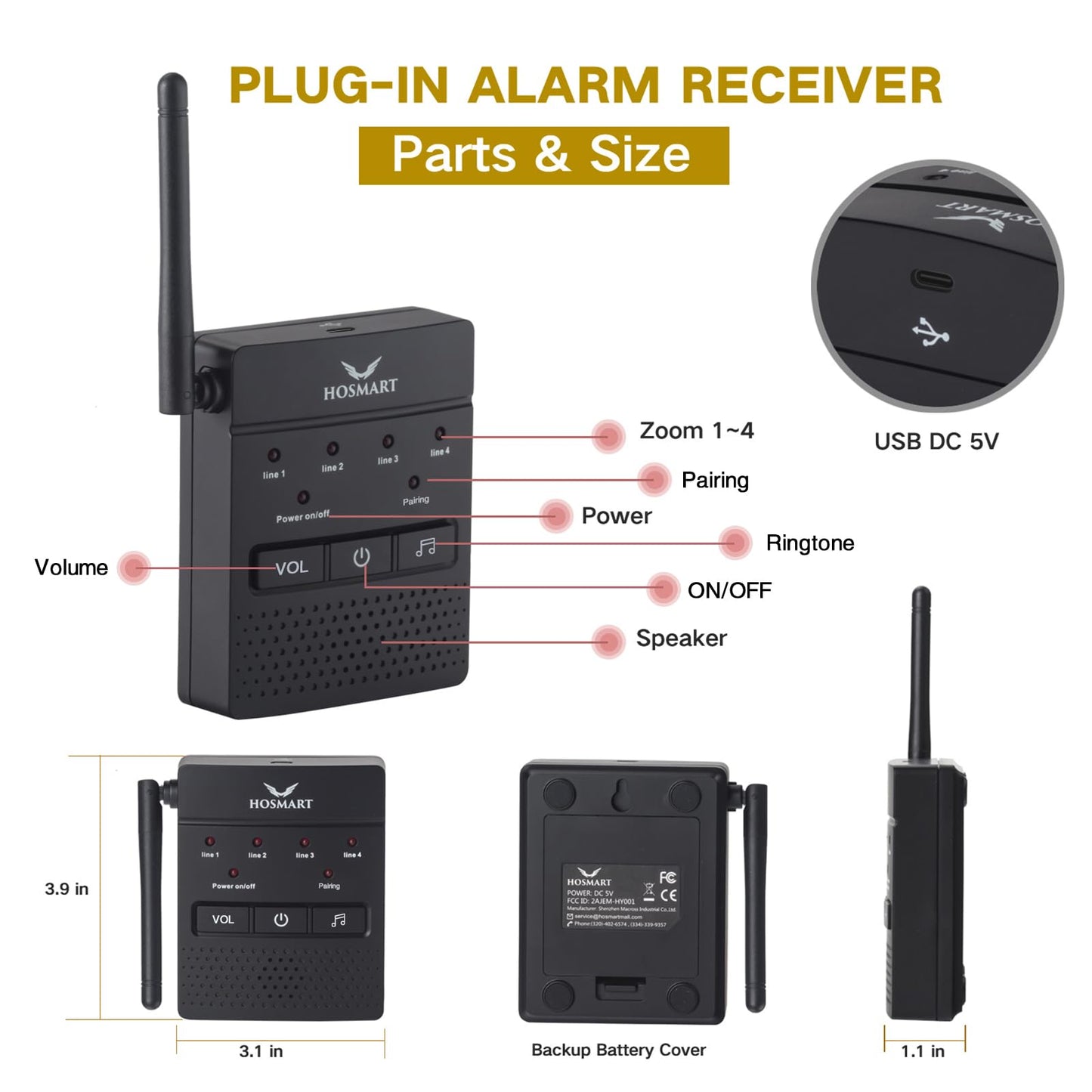 1/2 Mile Hosmart Driveway Alarm Wireless Sensor System & Driveway Sensor Alert System Weatherproof Security Outdoor Motion Sensor & Detector(1 Receiver & 4 Sensors)