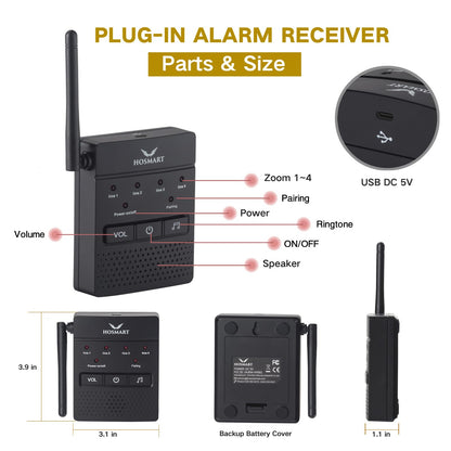 1/2 Mile Hosmart Driveway Alarm Wireless Sensor System & Driveway Sensor Alert System Weatherproof Security Outdoor Motion Sensor & Detector(1 Receiver & 4 Sensors)