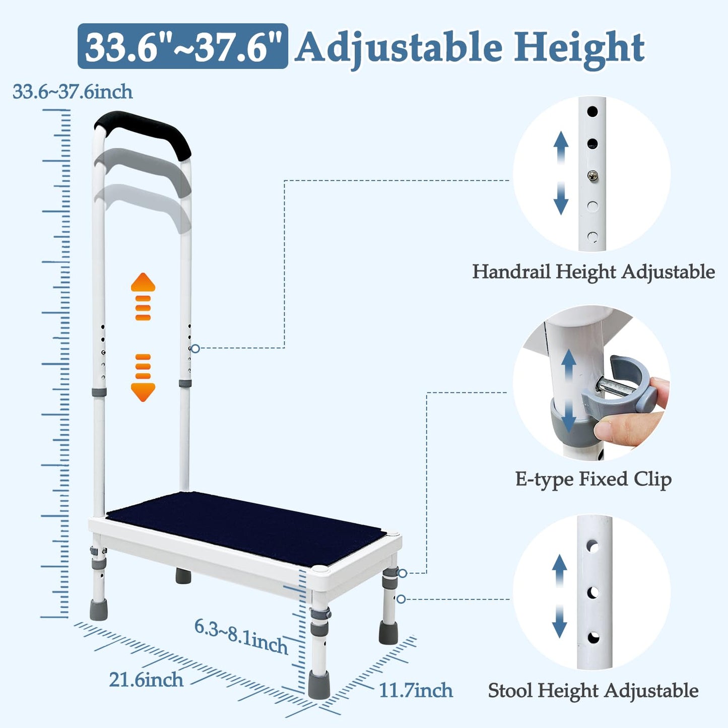 Bedside Step Stool with Handle for High Beds, 400lb Heavy Duty Bed Steps for Seniors & Adults, Non-Slip Wide Platform Medical Stepping Stool with Padded Handrail, SUV & Bathroom Assist (21.65-Stool)