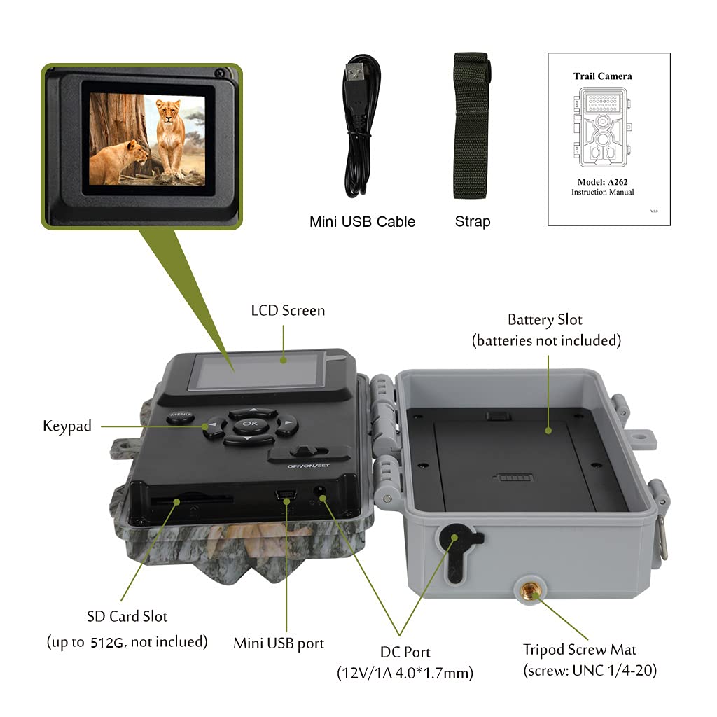 Agitato 4-Pack Wildlife Camera 64MP 1296P H.264 Video 0.1s Trigger Speed with 100ft Night Vision Motion Activated IP66 Waterproof for Outdoor Surveillance Hunting Research