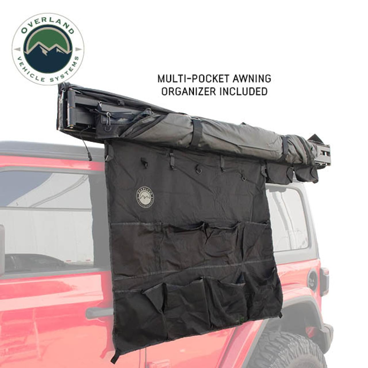 Overland Vehicle Systems 19609927 XD Nomadic 180 Degree Awning Universal with Integrated LED Lights and Black Out | 88 Sq Ft of Coverage | Black Fabric and Travel Bag Included | Weather-Resistant
