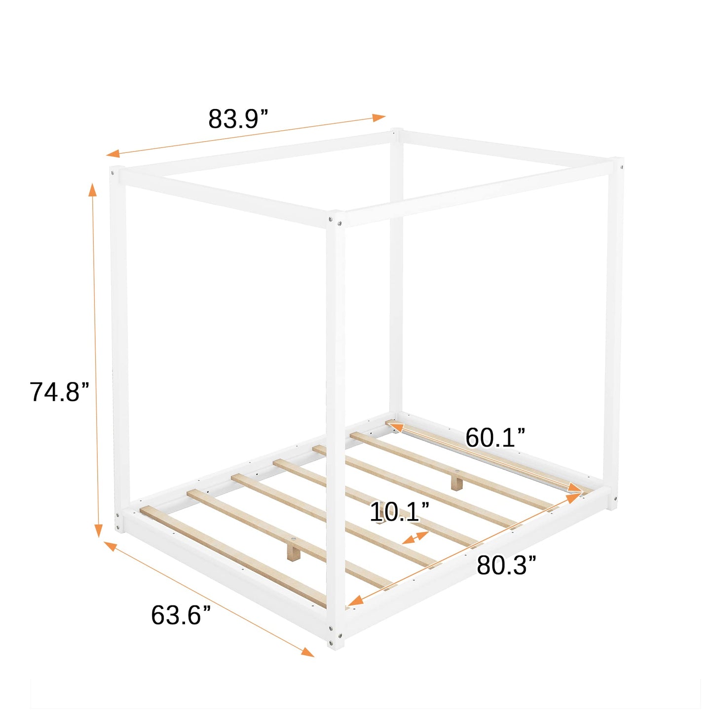 Merax Wooden Canopy Platform Bed Frame Queen Size Floor Bed/Mattress Foundation with Slat Support White