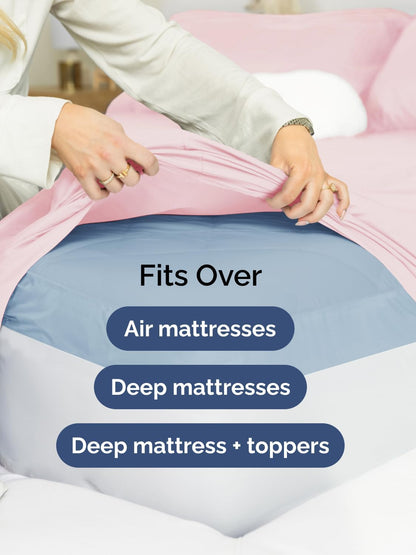 Skiennix Extra Deep Split King Sheet Set - 7 Piece Breathable Cooling Bedding - Soft Wrinkle-Free Lavender Pink