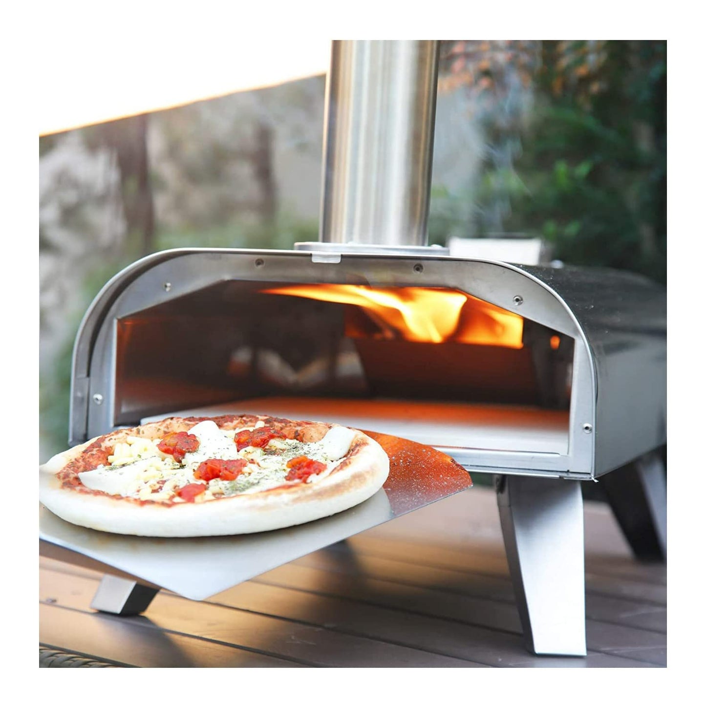 BIG HORN 12"Multi-Fuel Outdoor Pizza Oven Reach up to 1110℉– 3-in-1 Wood,Gas&Electric Compatible(Burners Sold Separately),Pellet Pizza Oven Portable Pizza Maker for Backyard, Camping&Tailgating,Silver