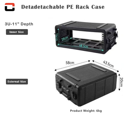 Crossrock 3U Rack Case 11" | Wireless Mic & IEM System Case, Adjustable Rails 6.3"–10.2", Watertight PE (CRA9803U-280S)